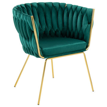 Braided Renee Chair, Gold Metal, Green Velvet