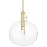 Hudson Valley - Hudson Valley Hempstead 3 Light Pendant 3918-AGB, Aged Brass - The glass globe goes glam. A trio of metal rods suspended at different heights within beautifully clear glass globes create visual interest and highlight Hempstead's exquisite metalwork. The pendants are an ideal choice over kitchen islands, tables (dining, coffee, console or end) or even a freestanding tub. Place the sconce near the vanity or flanking a fireplace.