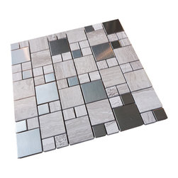 Beige Marble and Grey Stainless Steel Metallic Square Glass Mosaic Tiles - Home Accessories & Decor