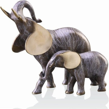 SPI Brass Elephant Mama and Baby Statue