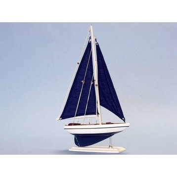 Pacific Sailer, Wood Sailing Boat Model, Blue Sails, 17", Blue