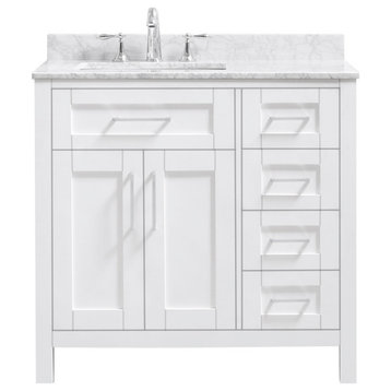OVE Decors Tahoe 36" White Vanity With Carrara Marble Countertop