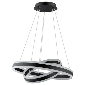 Tonarella LED Lighting Double Halo Pendant, Black, White/Black Acrylic Shade