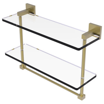 Montero 16" Two Tiered Glass Shelf with Integrated Towel Bar, Satin Brass