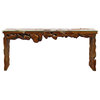 Teak Wood Root Rustic Console Table With Glass Top, 72"