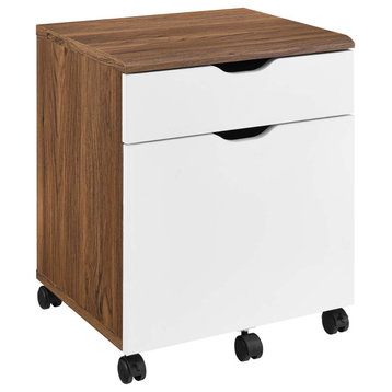 Modway Envision Wood File Cabinet with Plastic Casters in Walnut/White