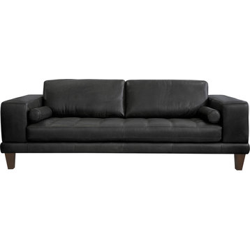 Armen Living Wynne Modern Leather Upholstered Sofa in Black and Brown