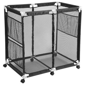35"x33"x22" Mesh Pool Storage Bin Rolling Cart Organizer Metal Frame, Black