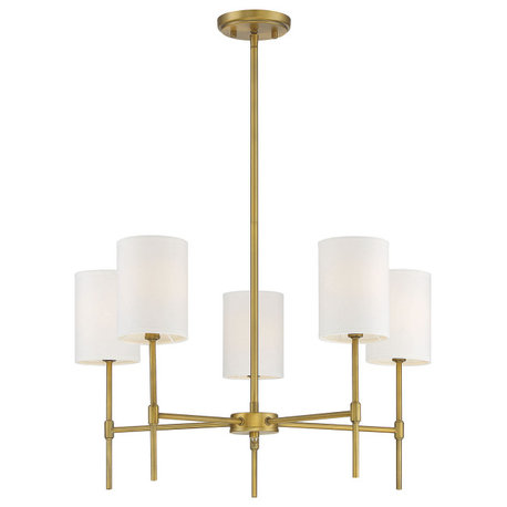 5-Light Chandelier, Matte Black, Natural Brass
