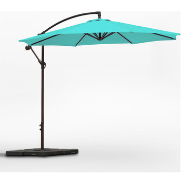 WestinTrends 10' Outdoor Patio Cantilever Hanging Umbrella Shade Cover w/ Base, Turquoise