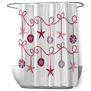 70"Wx73"L Sea Ornaments Shower Curtain, Christmas Pink