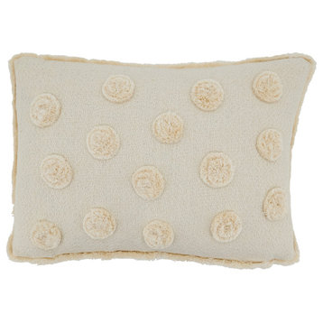Poly Filled Pom Pom Applique Throw Pillow, 12"x18", Ivory
