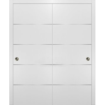 Planum 0020 Modern Closet Bypass Doors 60x80 White & Pulls Hardware