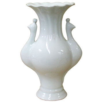 Chinese Oriental Ceramic Off White Light Cream Bird Head Vase Hcs4324