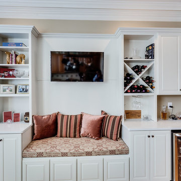White Multi-Purpose Bar Desk Entertainment Center and Cabinet Seating Area