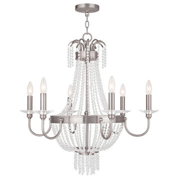 Chandelier With Clear Crystals, Brushed Nickel