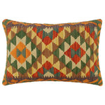 Bareens Designer Rugs - Turkish Boho Chic Findlay Hand Woven Kilim Pillow - Embellish your home with this timeless casual chic handmade Southwestern Kilim throw pillow covers made with wool and cotton. Constructed on a loom by Nomad Turkman people with hand spun wool and Natural Vegetable dyes these beautiful Kilim pillow covers are known for their beautiful repetitive geometrical, naturalistic floral and traditional patterns yet still giving it a moden look. Masterfully artisan-crafted on traditional Kilim looms with a contemporary fashion palette producing bold intricate sharp patterns making them a standout piece in any decor.