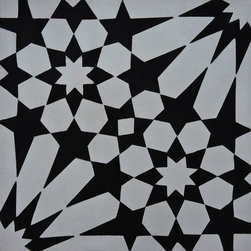 Moroccan Mosaic and Tile House - Agdal Handmade Cement Tile, Gray/Black, Sample - Wall And Floor Tile