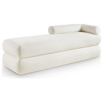 Meridian Furniture - Kennedy Upholstered Bench, Cream, Chenille Fabric - Cozy never looked so good as when you're curled up on this Kennedy cream chenille fabric bench. The posh chenille fabric is ultra soft and welcoming, inviting you to lounge around and take it easy for a moment. A unique shape makes this bench an eye-grabbing addition to your living room or bedroom, with its channel base giving it added textural appeal. Contemporary by design, this bench bridges the gap between modern and traditional, so it's an easy fit wherever you choose to use it.