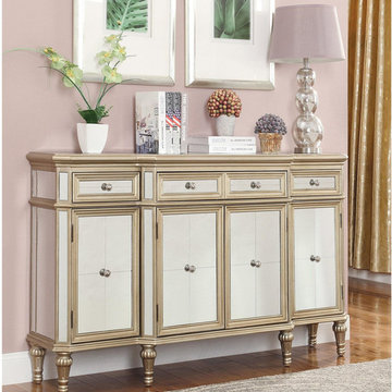Coast to Coast 60" Door Drawer Credenza in Estaline Champagne and Mirror