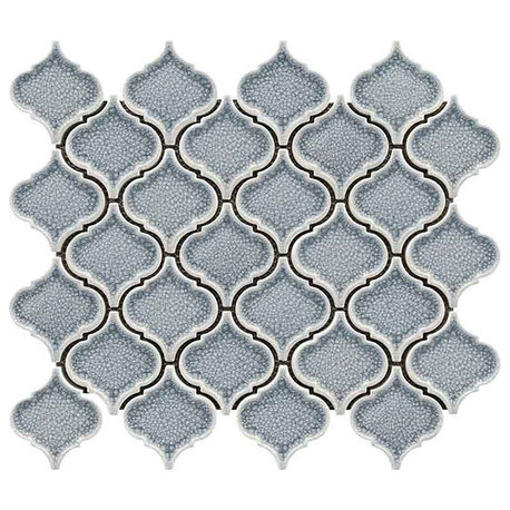 Crackle Glass Porcelain and Glass Arabesque Mosaic Tile for Floors Walls, Blue