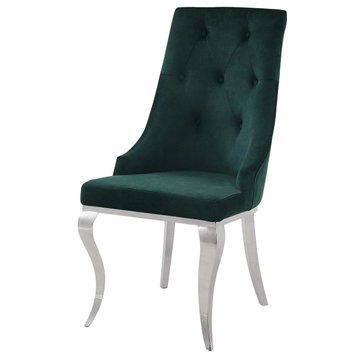 Elegant Dining Chair, Cabriole Legs With Padded Seat & Button Tufted Back, Green