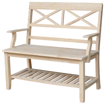 Double X-Back Bench With Arms and Shelf