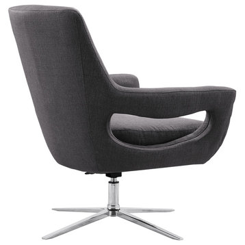Quinn Contemporary Adjustable Swivel Accent Chair, Chrome With Gray Fabric
