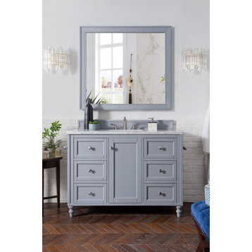 48 Inch Single Bath Vanity, Silver Gray, Pearl Quartz, Outlets, Transitional