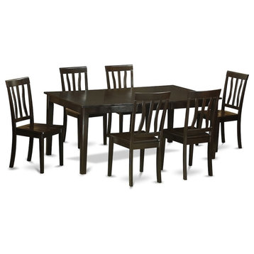 7-Piece Formal Dining Room Set, Table With Leaf And 6 Kitchen Chairs