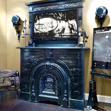 Steampunk Style Fireplace and Entertainment System