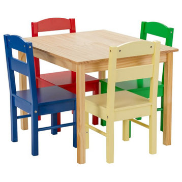 Costway 5-piece Contemporary Pine Wood Kids' Table and Chair Set in Multi-Color