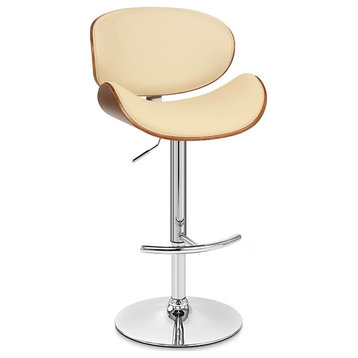 Armen Living Naples Mid-Century Faux Leather Bar Stool in Cream