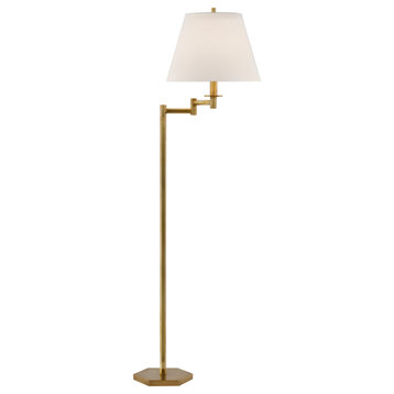 Olivier Large Swing Arm Floor Lamp in Hand-Rubbed Antique Brass with Linen Shade