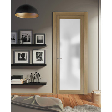 Modern Solid French Door Frosted Glass 28x80 | Planum 2102 Honey Ash