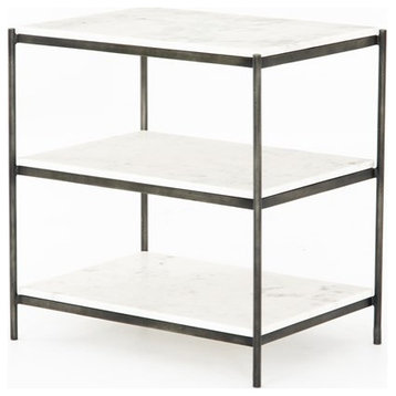 Bettina End Table Hammered Grey W/Clear Powder Coat, Canyon, Hammered Grey W/Clear Powder Coat, Polished White Marble