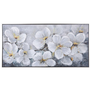 White Plumerias, Bloom Art Print on Canvas- Framed