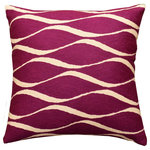 Kashmir Designs - Contemporary Waves Tyrian Purple I Decorative Pillow Cover Handmade Wool 18x18" - Kashmir is proud to bring together the modern abstract vector design pillow collection, hand embroidered by the finest artisans of Kashmir, into the living spaces of patrons and connoisseurs’ all around the world. These unique, seamless and modern pillows would bring together the artistic elements of any room, creating a harmonious design and perfect air of sophistication.