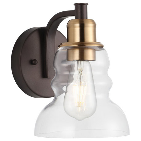 Metal/Glass Industrial LED Vanity Light, Brass Gold/Oil Rubbed Bronze, 1-Light