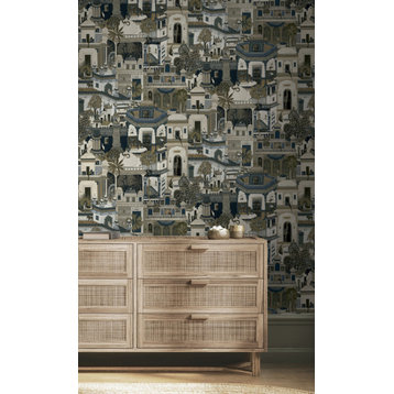Moroccan Inspired Architectural Design Wallpaper, Navy, Sample
