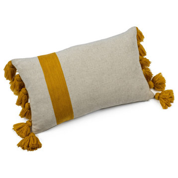 Positano 12"x20" Embroidered Throw Pillow with Tassels, Yellow