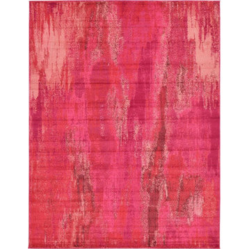 Modern Area Rug, Abstract Pattern Polypropylene & Cotton Backing, Pink/Red