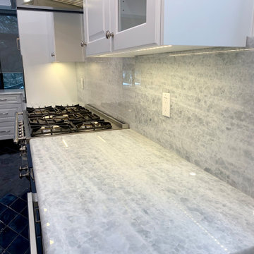 Beautiful Quartzite "Iceberg" countertops and backsplash