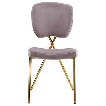 2 Pack Contemporary Dining Chair, Gold Metal Frame & Curved Velvet Seat, Blush