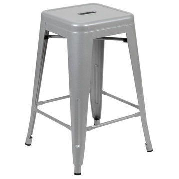 Flash Furniture 24" Industrial Metal Counter Stool in Silver (Set of 4)