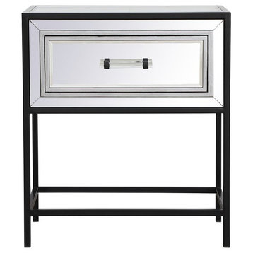 Bailee 21" Mirrored 1-Drawer End Table, Black