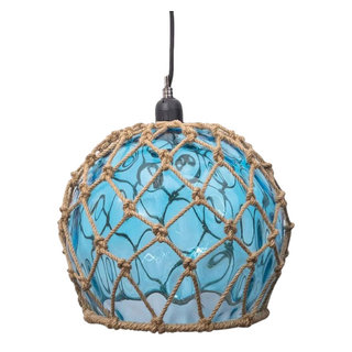 Fishing Float Pendant Light Chandelier 12 in Round Ball Rope Coastal Rustic  - Beach Style - Pendant Lighting - by My Swanky Home