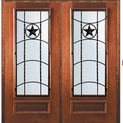 Prehung Double Door 80 Wood Mahogany Texan Texas Star 3/4 Lite - Front Doors