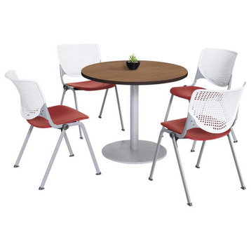 KFI 36" Round Pedestal Table - Cherry Top - Kool Chairs White/Coral
