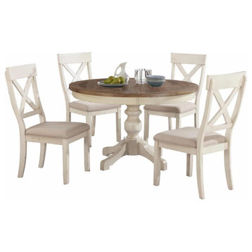 5 Pieces Farmhouse Dining Set, Round Table & Cushioned Chairs With X-Backrest